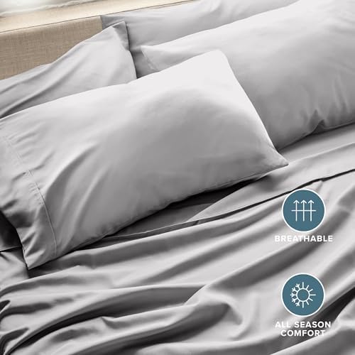 Bare Home Pillowcases Open End (Standard 4 Pack, Light Grey)