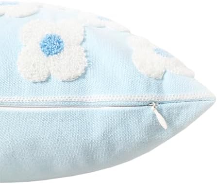 DECOBIRD Embroidery Throw Pillow Cover 20x20 Light Blue Floral Design