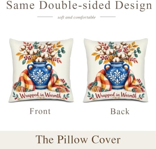 Leaves Plaid House Pillow Covers 22x22 Inch Set of 2 Linen for Fall