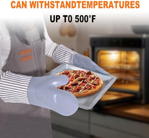 Silicone Oven Mitts, Heat Resistant Oven Gloves with Quilted Liner
