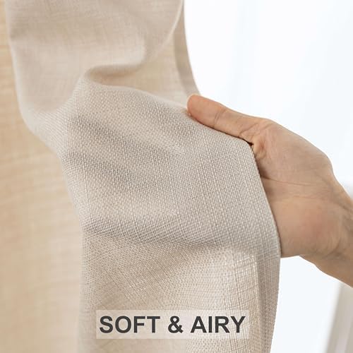Beige Curtains Linen Textured Semi Sheers 96 inch Long 2 Panels