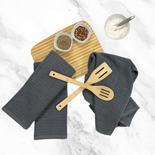 Waffle Grey Kitchen Dish Towels 100% Cotton Cloth Soft Cleaning Drying