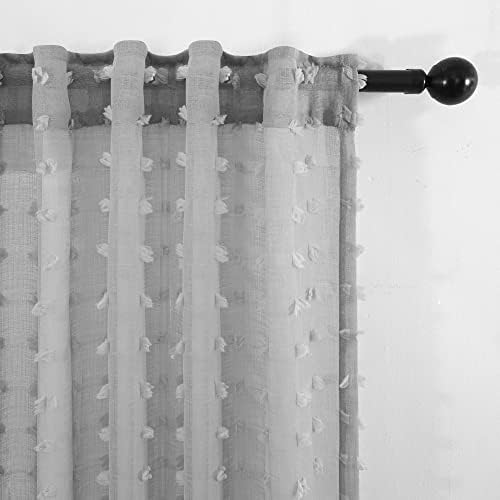 KOUFALL Grey Textured Sheer Curtains 96 Inches Long for Living Room