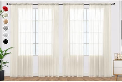 SpaceDresser Ivory Sheer Curtains 4 Panels Rod Pocket Semi-Sheer