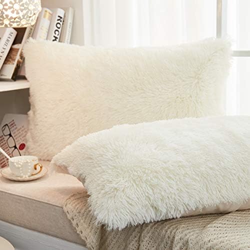 JAUXIO Long Faux Fur Soft Soild Decorative Pillowcase Oblong Fluffy