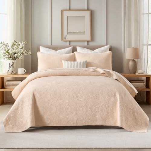 Homzard 100% Cotton Quilt Set Queen Size 3-Piece Coin Pattern