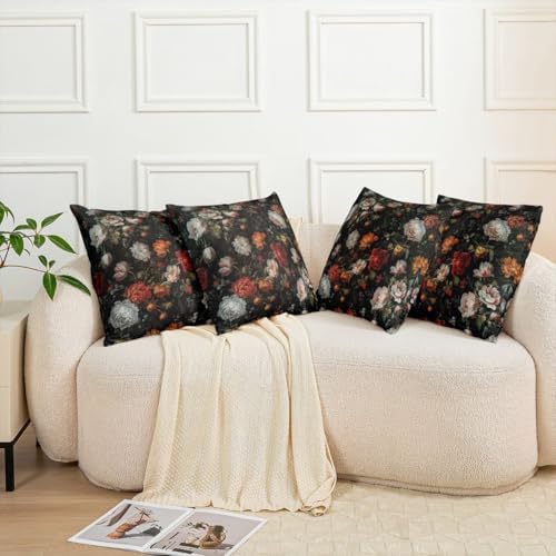 Red White Peony Floral Throw Pillow Covers 18x18 Set of 2 Boho Oil