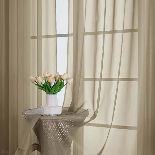 OWENIE Taupe Sheer Curtains 72 Inch Long 2 Panels for Living Room 59"