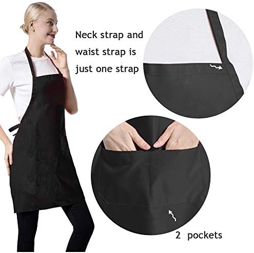 12 Pcs Bib Bulk Black Aprons for Women Men Adult Girls Unisex with 2