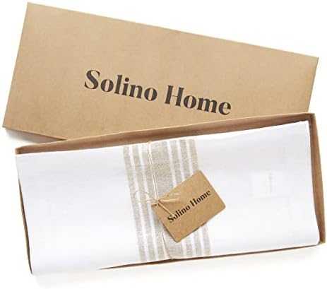 Solino Home 100% Linen Table Runner, 14 x 36 in, Natural and White