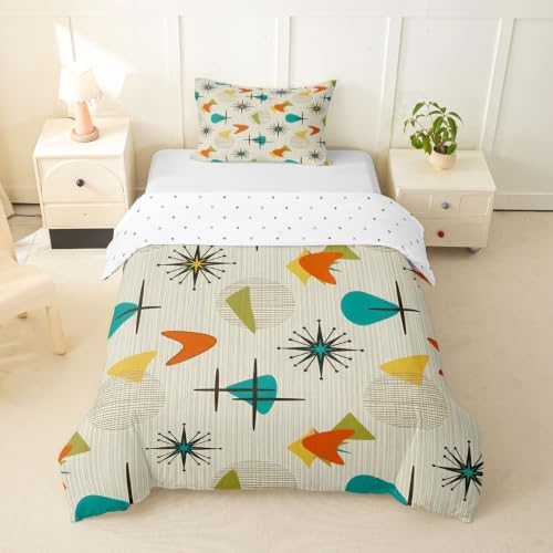 Manfei Geometric Kids Duvet Cover Set Twin Size,Vintage Graphic Lines