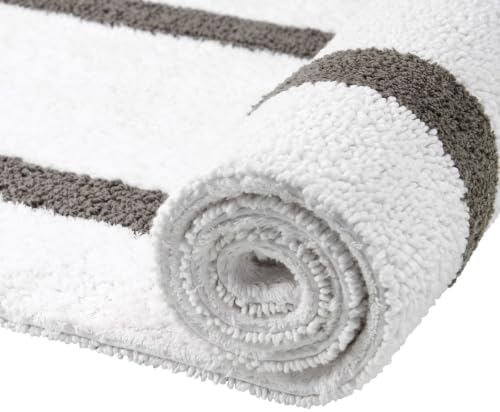 TRP Tufted Cotton White Gray Bathroom Rugs Sets 3 Piece