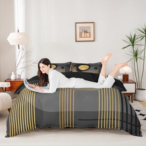 Erosebridal Gray Black Abstract Boho Duvet Cover King Size Mid Century