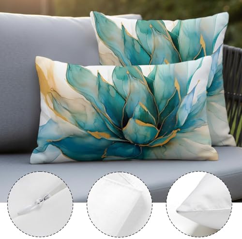 Teal Gold Floral Throw Pillow Covers 18x18 inch Set of 4, Abstract