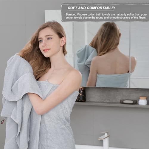 Aibaser Viscose from Bamboo and Cotton Bath Towels Set of 6-27x54 Inch