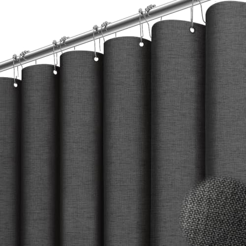 BTTN 72x78 Linen Textured Waterproof Fabric Shower Curtain, Charcoal