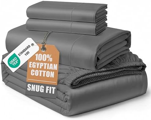 LANE LINEN King Size Sheets 100% Egyptian Cotton Sateen - Charcoal