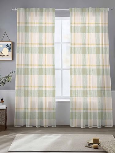 Sheer Curtains 108 Inches Long 2 Panels Set for Living Room, Farmhouse