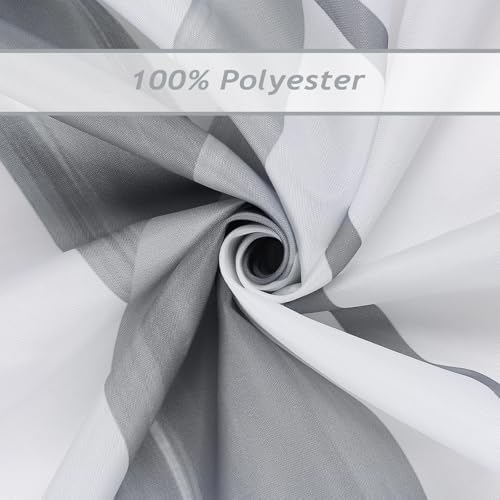 Bonhause Grey and White Striped Shower Curtain, Abstract Wavy Lines