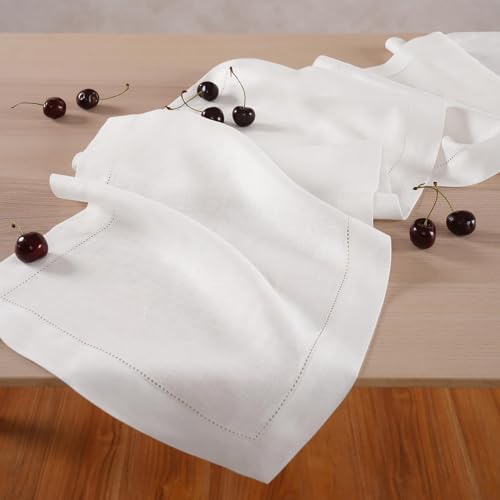 Home Ekaa 100% Pure Linen Hemstitch White Table Runner 120 Inch Long