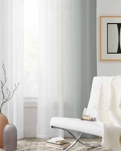 Ombre Grey White Sheer Curtains 63 Inch Length 2 Panels Set