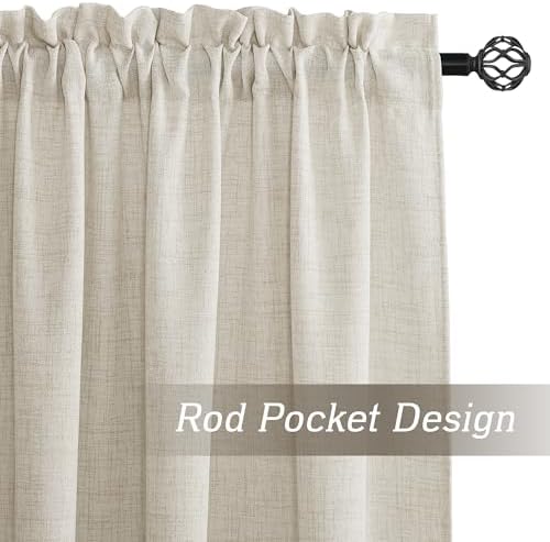 RYB HOME Linen Textured Semi Sheer Curtains 63 inches Long for Living