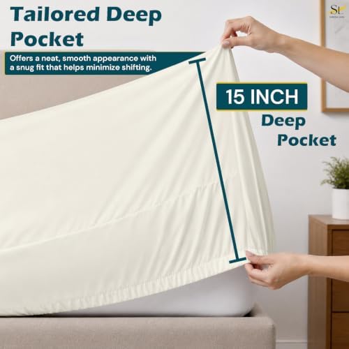 Full Size Fitted Sheet Soft Microfiber 15 Inch Deep Pocket, Ivory