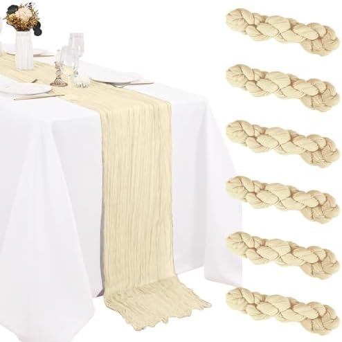 6 Pack Cheesecloth Table Runner 20 x 120 Inch Lvory Boho Gauze Cheese