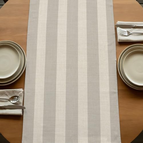 Minimalist Taupe Stripes Table Runner Farmhouse Linen Texture Dresser