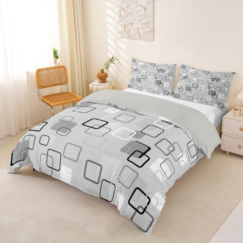 Erosebridal Gray Abstract Squares Bedding Set King Modern Aesthetic