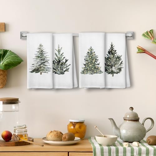 Winter Christmas Tree Kitchen Towels, Vintage Christmas Tree Decor