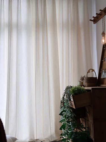 Natural Linen Back Tab Curtains 84 Inch Length for Living Room 1 Panel