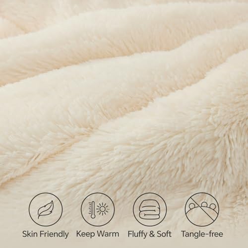 BEDELITE Cream White Fluffy Comforter Set King, Fuzzy Faux Fur