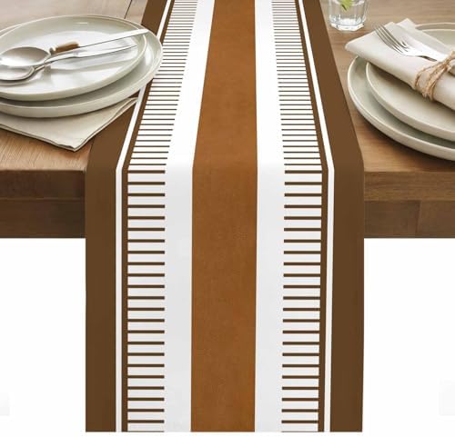 Farmhouse Stripes on White Table Runner 90 Inches Long Cotton Linen