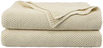 PiccoCasa 100% Cotton Knit Throw Blanket, Beige 50x70