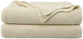 PiccoCasa 100% Cotton Knit Throw Blanket, Beige 50x70