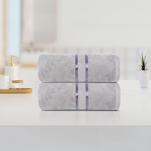 Bath Sheet Set 2 Pack Extra Large, 35x70 in, Light Grey Cotton Bath