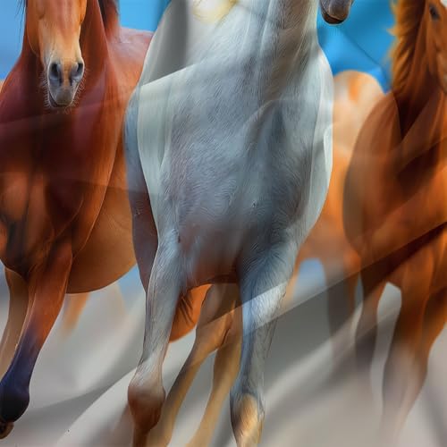 King Duvet Cover Set Soft Microfiber Running Horse Sky Blue