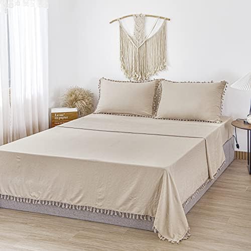 Queen Taupe Sheet Set 4 Piece Deep Pocket Bed Sheets Chic Tufted