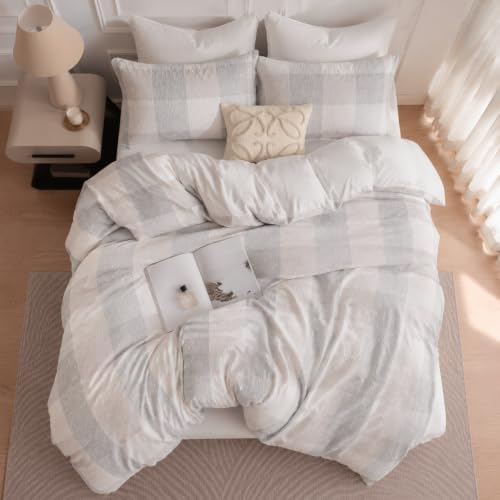 SLEEP ZONE Duvet Cover Set Queen, Modern Grid Jacquard Bedding Set