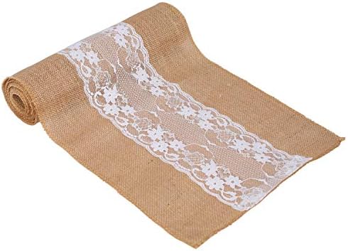 MDS 10 PCS 100% Natural Burlap Table Runners 12" x 72" with Lace
