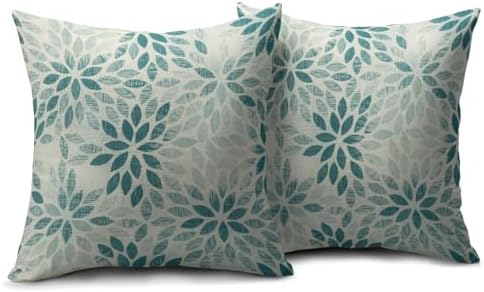 Teal Flower Pillow Covers 20x20 Set of 2 Summer Dahlia Floral Modern