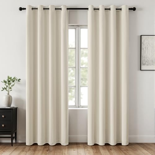 MIULEE Cream Beige Blackout Bedroom Curtains Drapes 84 Inch Long