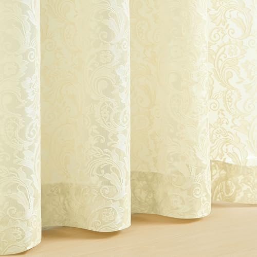 Bujasso Ivory Lace Sheer Curtains 108 inch Vintage Floral Sheer Window