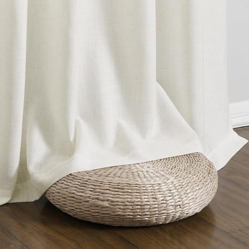Guken Linen Curtains W38xL72 Inch for Living Room Rod Pocket Ivory