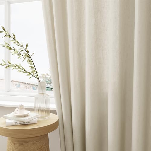 Oatmeal Pinch Pleat Linen Curtains 108 Inches Long Floor to Ceiling