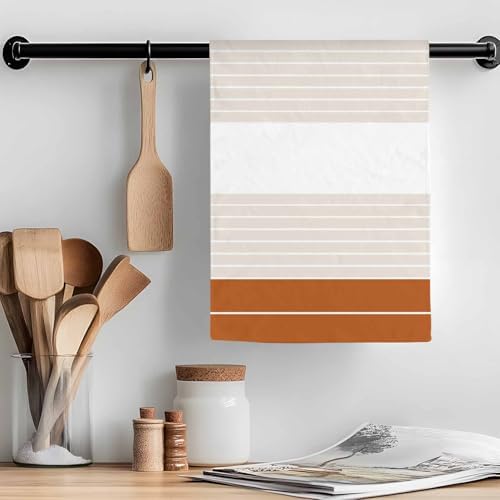 Caramel Beige Stripe Kitchen Towels Set of 3 Gradient Line Geometric