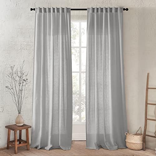 Light Gray Curtains 84 Inches Long 2 Panels Sets,Semi Sheer Linen Back