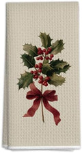 Vintage Bow Holly Branch Christmas Winter Kitchen Decor Dish Tea Hand