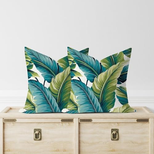 ArogGeld Chinoiserie Pillow Covers Set of 2 Green Tropical Palm Leaves